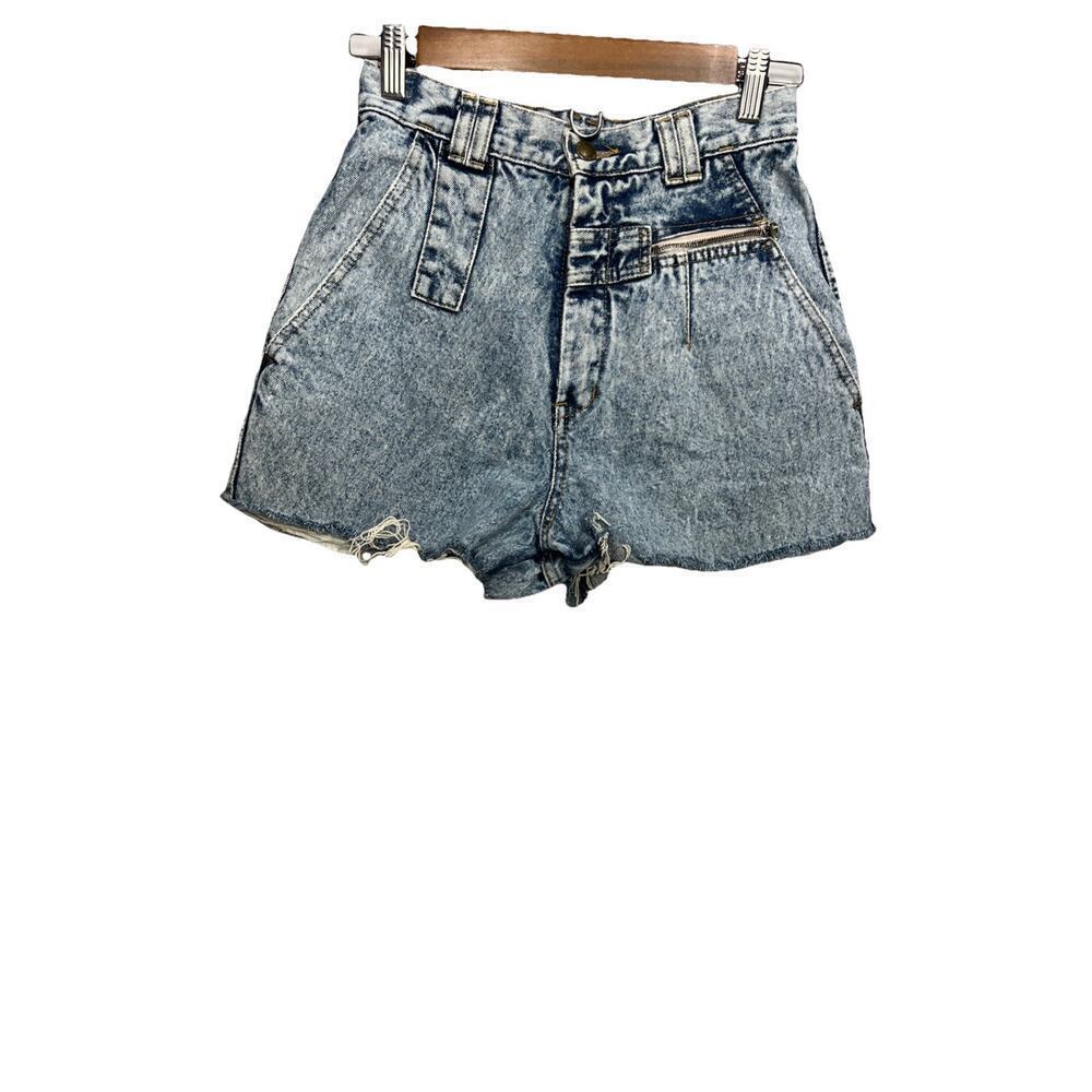 High-Waist Distressed Denim Shorts - Light Blue